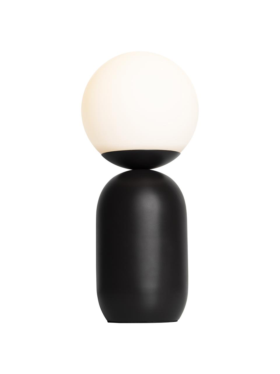Kleine tafellamp Notti in zwart, Lampvoet: metaal, gecoat, Lampenkap: glas, moddergeblazen, Zwart, wit, Ø 15 x H 35 cm