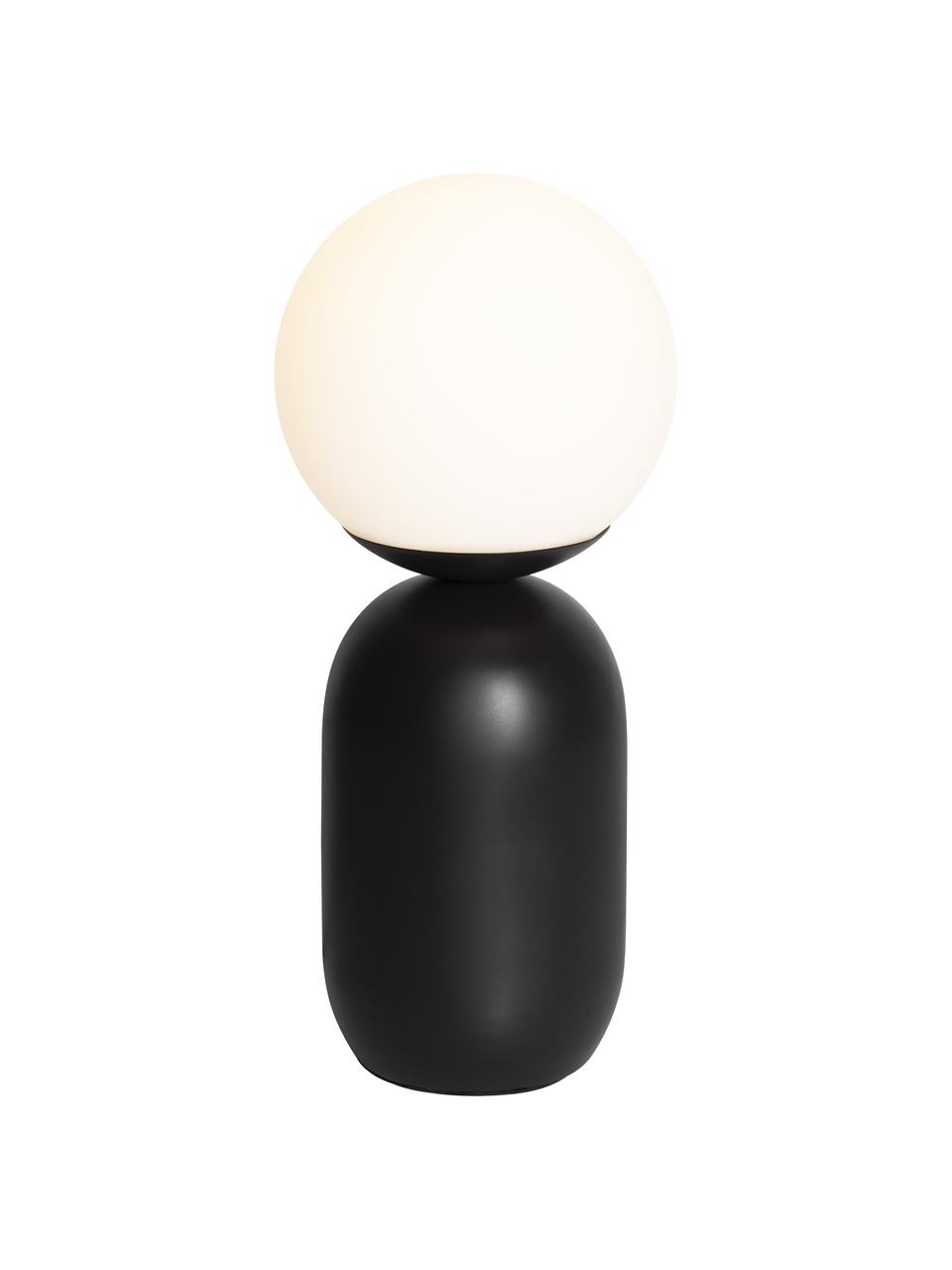 Kleine tafellamp Notti in zwart, Lampvoet: metaal, gecoat, Lampenkap: glas, moddergeblazen, Zwart, wit, Ø 15 x H 35 cm