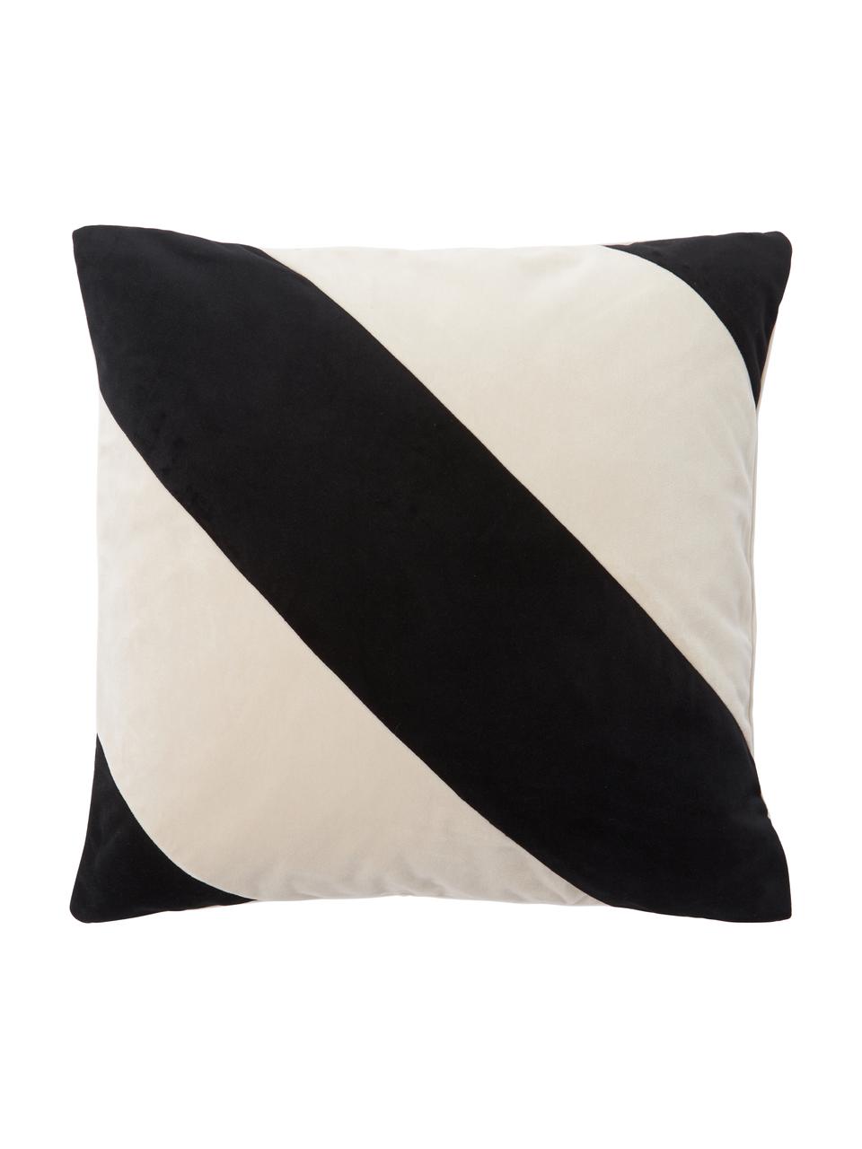 Housse de coussin 45x45 velours beige/noir Lenia, 100 % velours de polyester, Beige, noir, larg. 45 x long. 45 cm