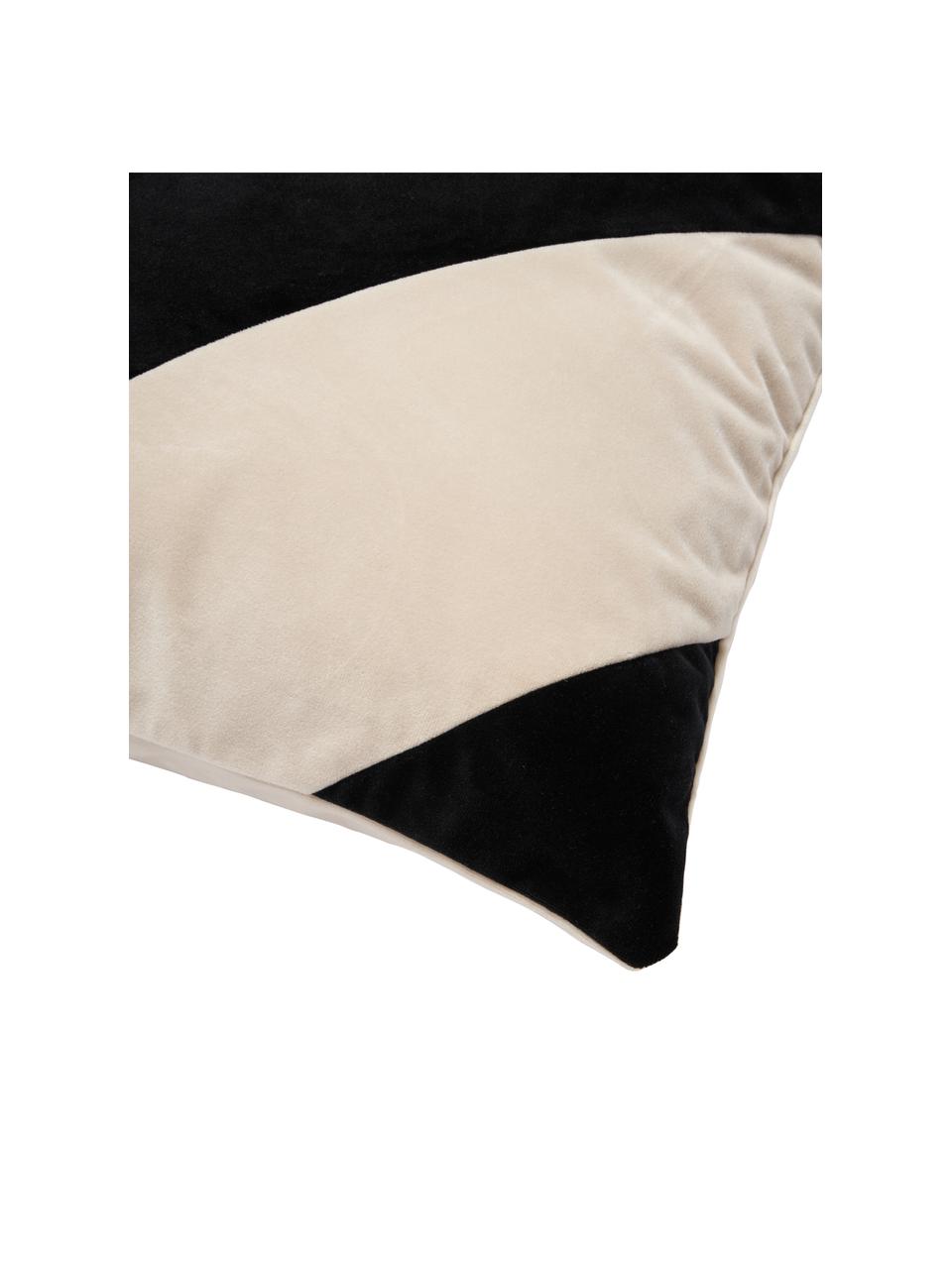 Fluwelen kussenhoes Lenia in beige/zwart, 100% polyester fluweel, Beige, zwart, B 45 x L 45 cm