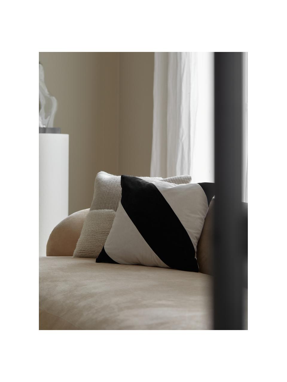 Poszewka na poduszkę z aksamitu Lenia, 100% aksamit poliestrowy, Beżowy, czarny, S 45 x D 45 cm