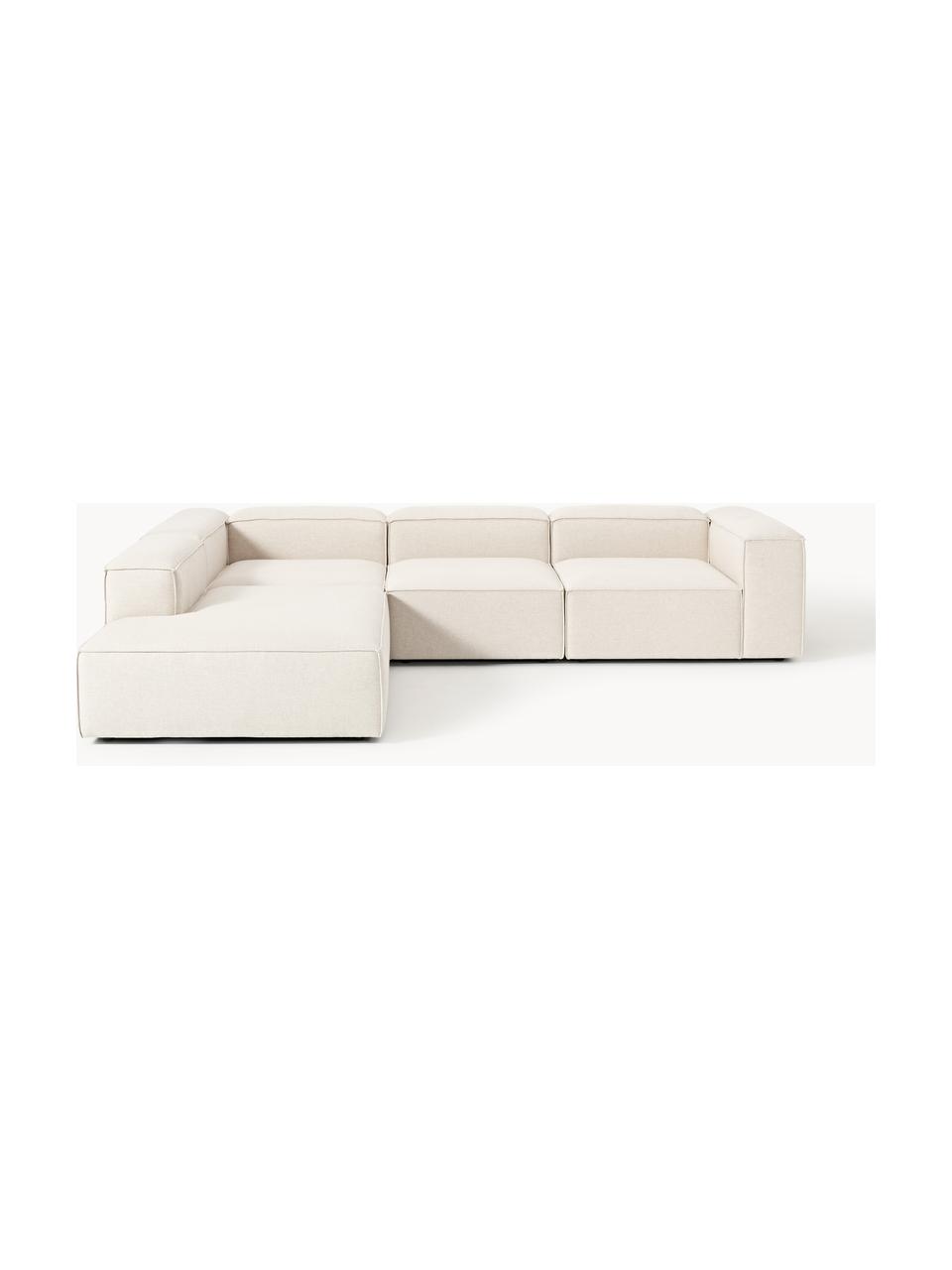 Modulares XL-Ecksofa Lennon aus Leinen-Mix, Bezug: 50 % Viskose, 25 % Leinen, Gestell: Fichtenholz, Sperrholz, m, Leinen-Mix Beige, B 329 x T 269 cm, Eckteil links