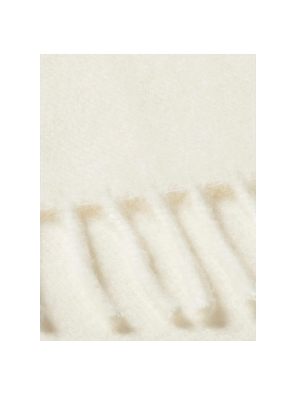 Plaid bianco con finitura grigia Inka, 50% poliacrilico, 50% cotone, Avorio, grigio chiaro, Larg. 130 x Lung. 170 cm
