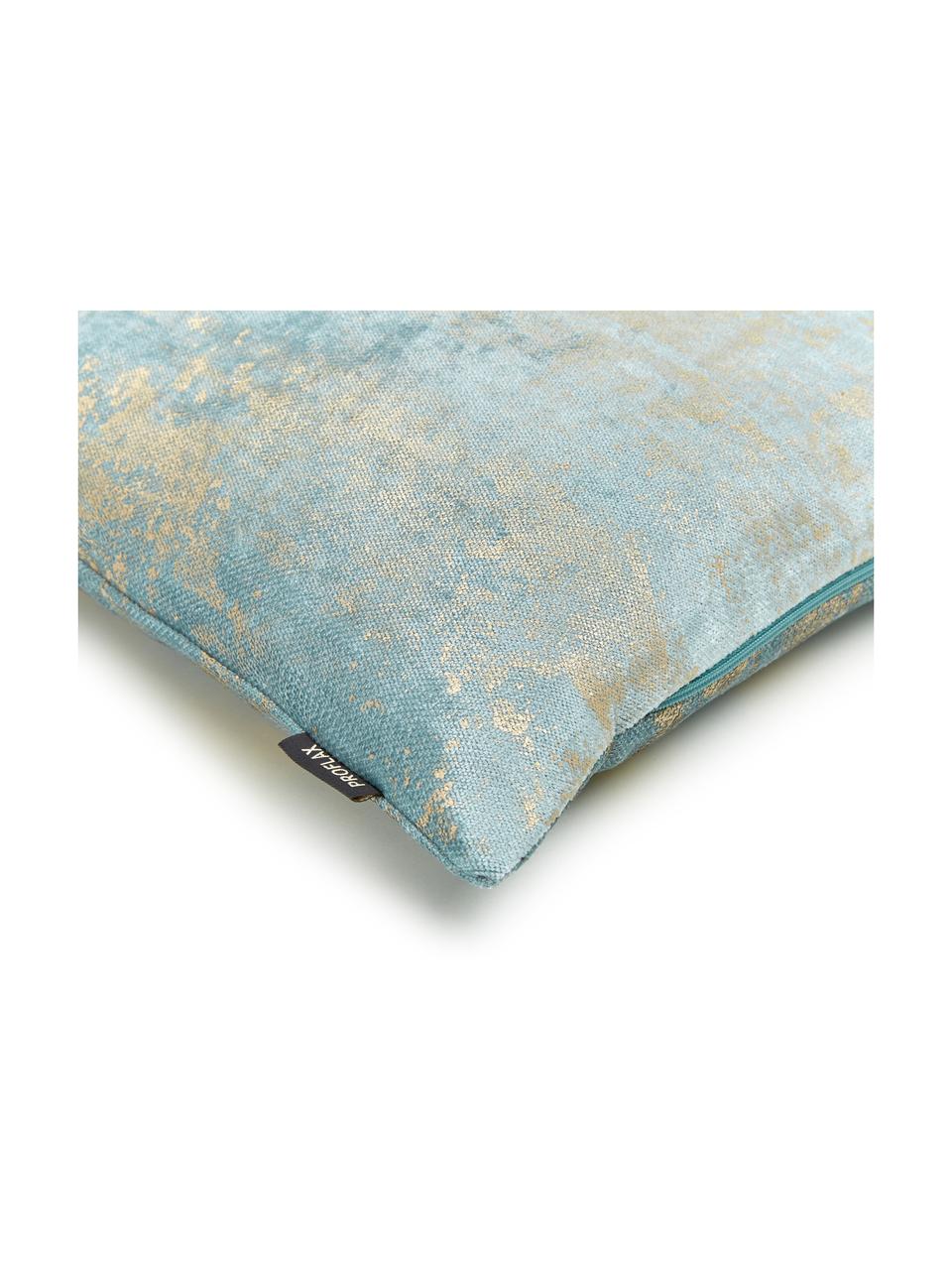 Fluwelen kussenhoes Shiny met glinsterend vintage patroon, Bovenzijde: polyesterfluweel, Onderzijde: polyester, Licht turquoise, 40 x 40 cm