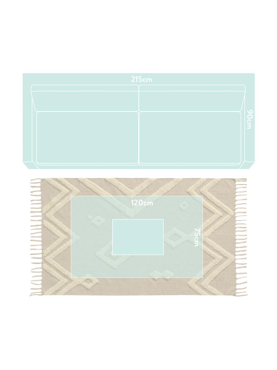 Teppich Canvas mit getufteter Verzierung, 100% Baumwolle, Gebrochenes Weiss, B 200 x L 300 cm (Grösse L)