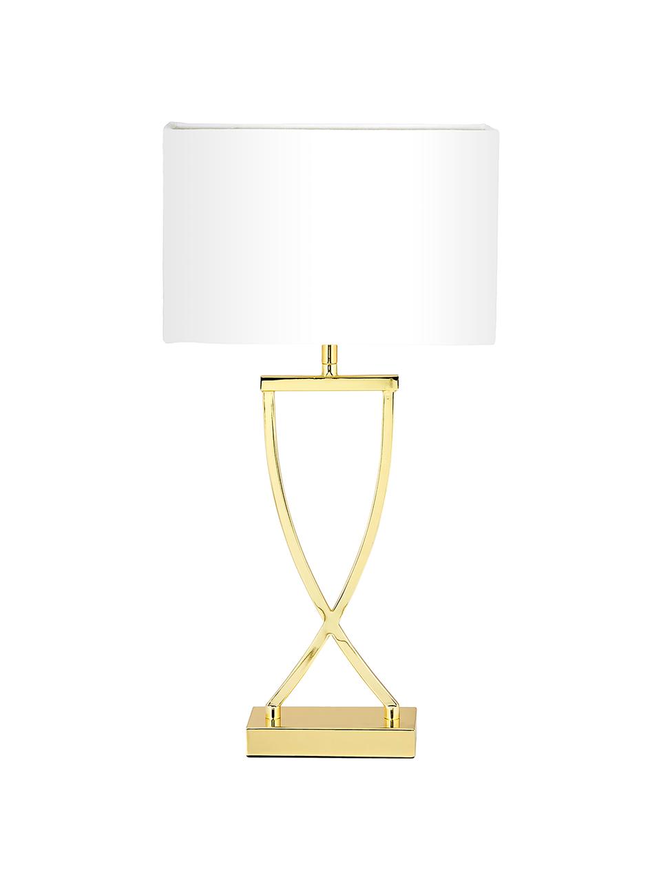 Große Tischlampe Vanessa, Lampenfuß: Metall, Lampenschirm: Textil, Weiß, Goldfarben, B 27 x H 52 cm