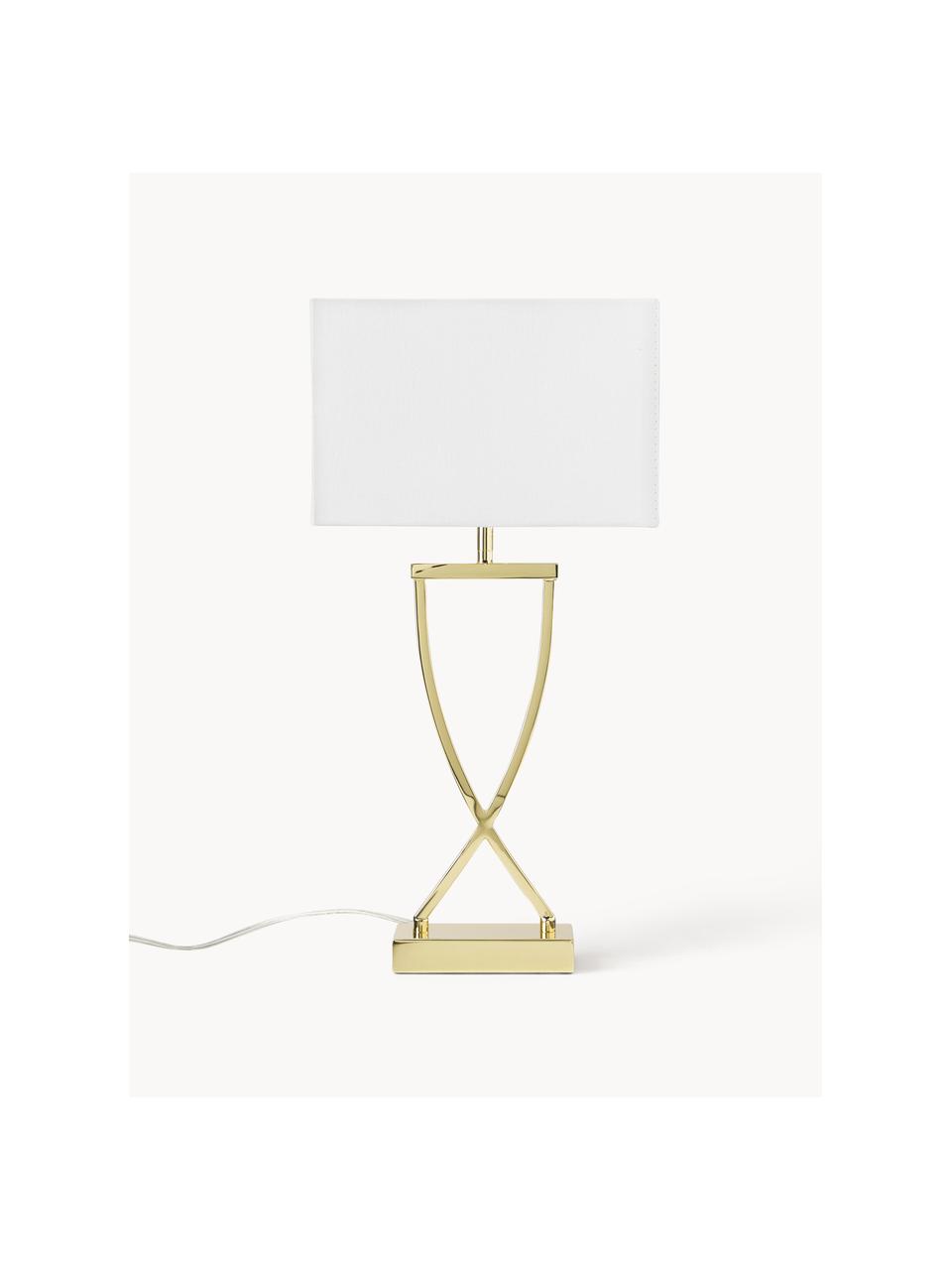 Lámpara de mesa grande Vanessa, estilo clásico, Pantalla: tela, Cable: plástico, Dorado, blanco, An 27 x Al 52 cm