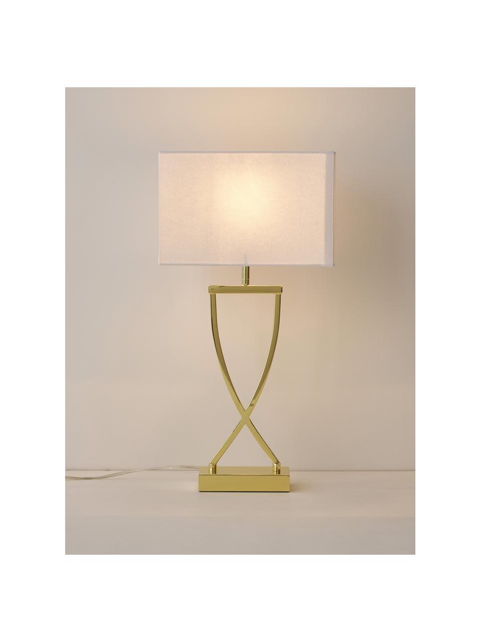 Große Tischlampe Vanessa, Lampenfuß: Metall, Lampenschirm: Textil, Goldfarben, Weiß, B 27 x H 52 cm
