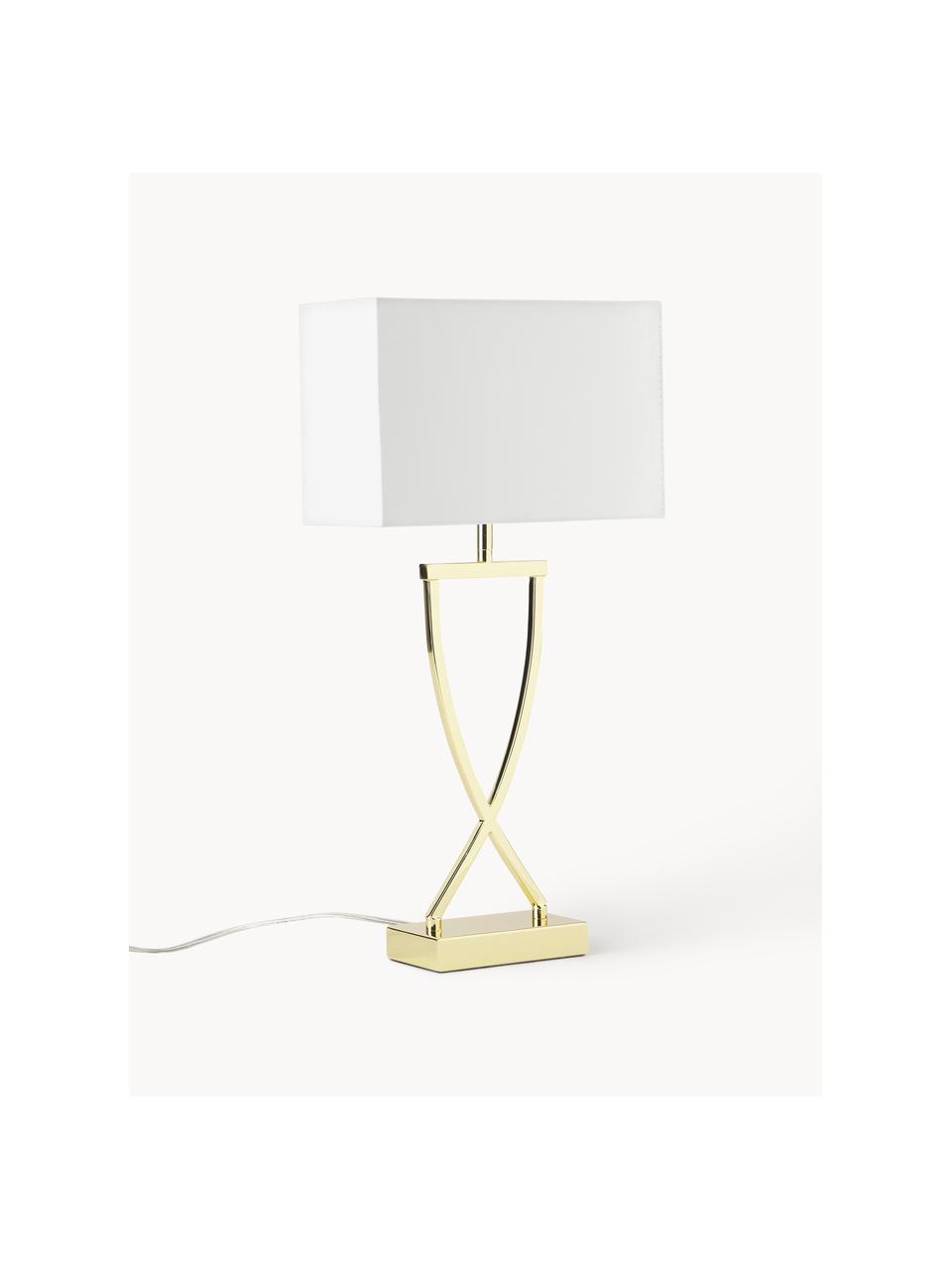 Lámpara de mesa grande Vanessa, estilo clásico, Pantalla: tela, Cable: plástico, Dorado, blanco, An 27 x Al 52 cm