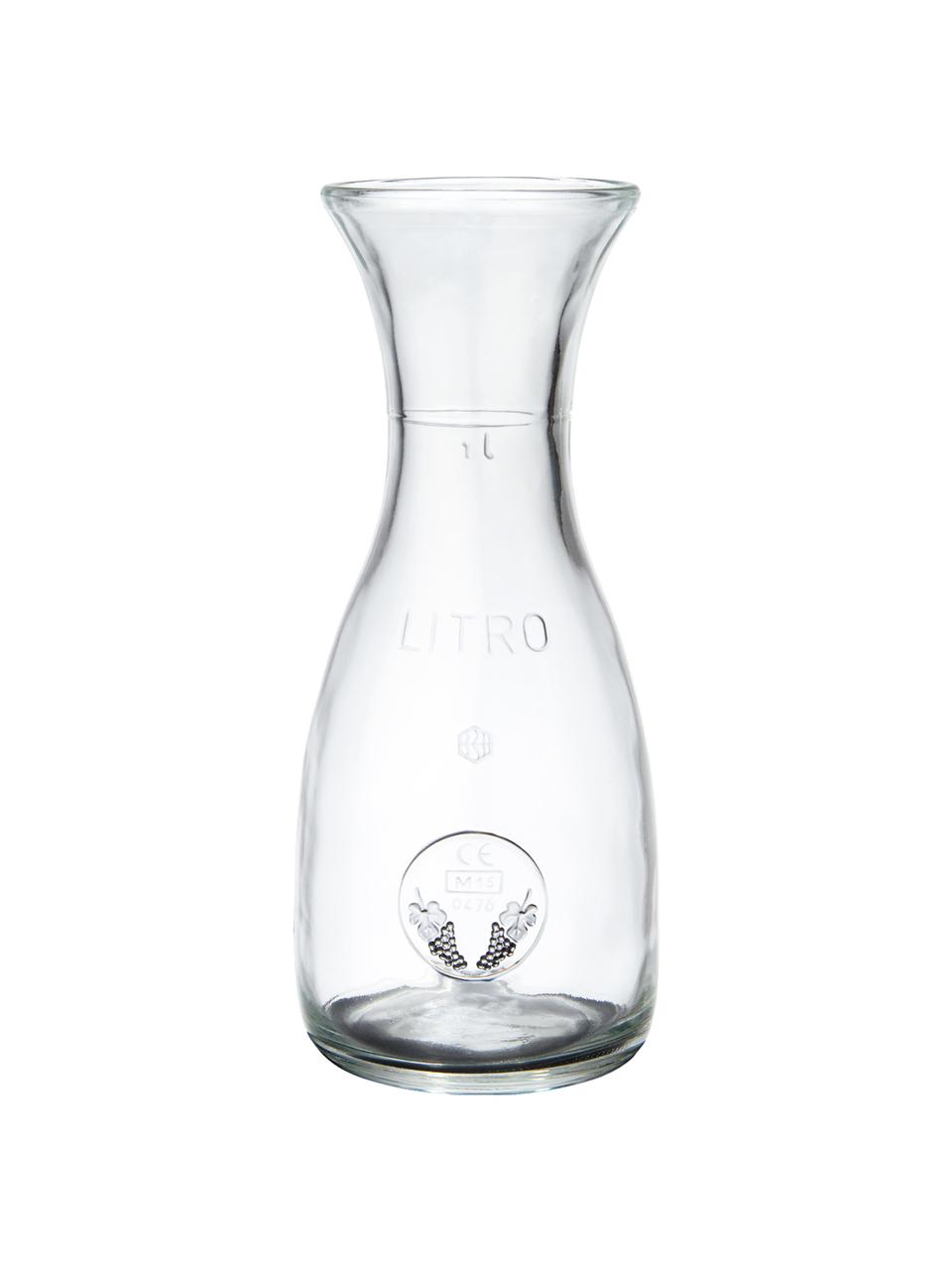 Glaskaraffe Vino mit Liter- und Weintraubenprägung, 1 L, Glas, Transparent, H 26 cm, 1 L