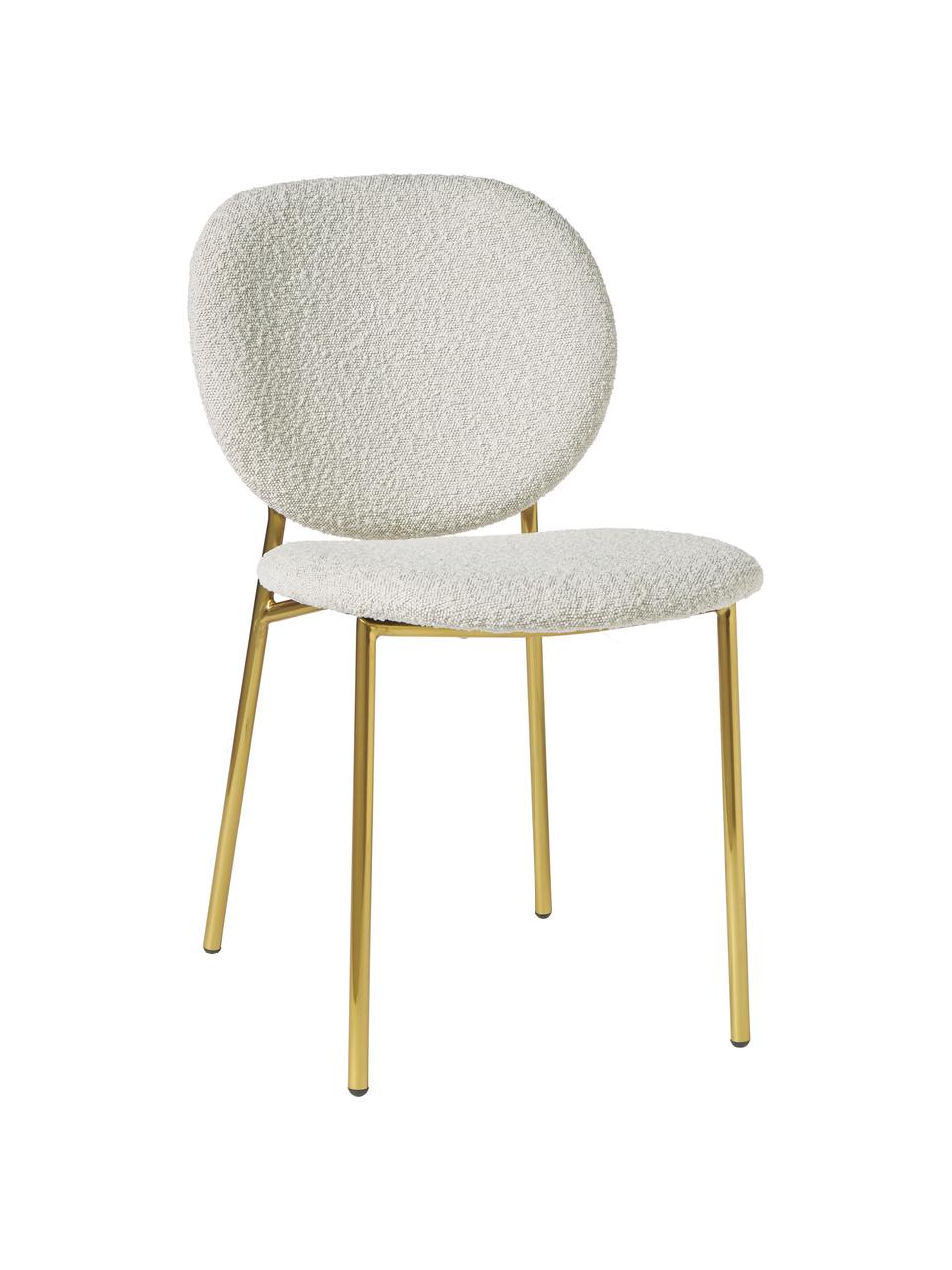 Bouclé čalouněné židle Ulrice, 2 ks, Bílé bouclé, zlatá, Š 47 cm, H 61 cm