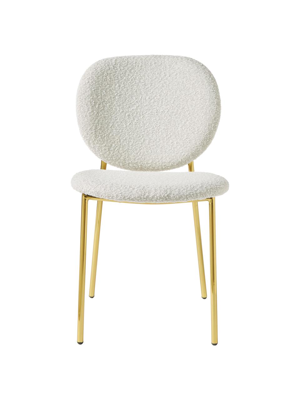 Chaises rembourrées en tissu bouclé Ulrica, 2 pièces, Blanc, couleur dorée, larg. 47 x prof. 61 cm