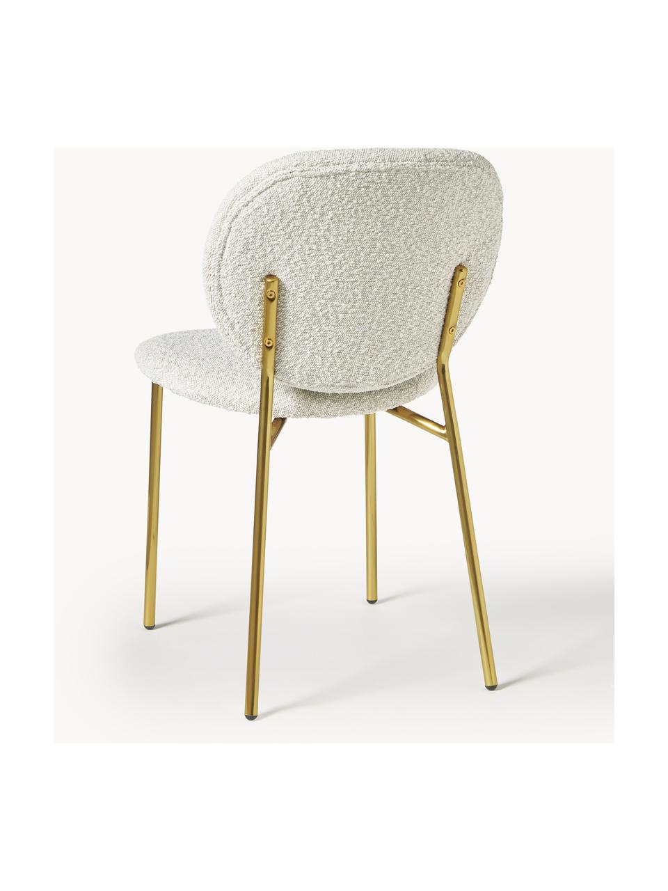 Bouclé gestoffeerde stoelen Ulrica, 2 stuks, Bekleding: bouclé (100% polyester) M, Poten: gecoat metaal Het in dit , Bouclé gebroken wit, goudkleurig, B 47 x D 61 cm