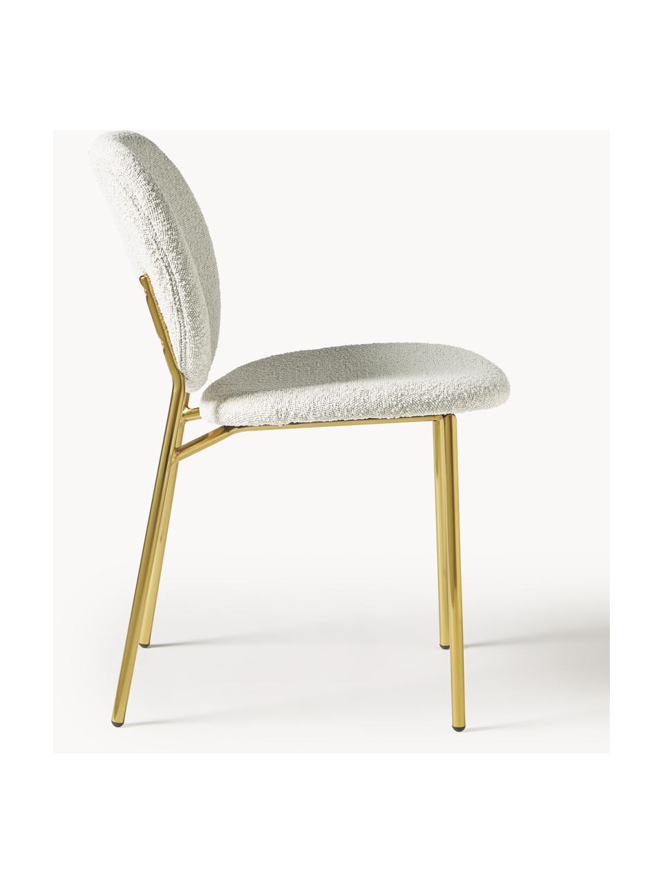 Bouclé gestoffeerde stoelen Ulrica, 2 stuks, Bekleding: bouclé (100% polyester) M, Poten: gecoat metaal Het in dit , Bouclé gebroken wit, goudkleurig, B 47 x D 61 cm