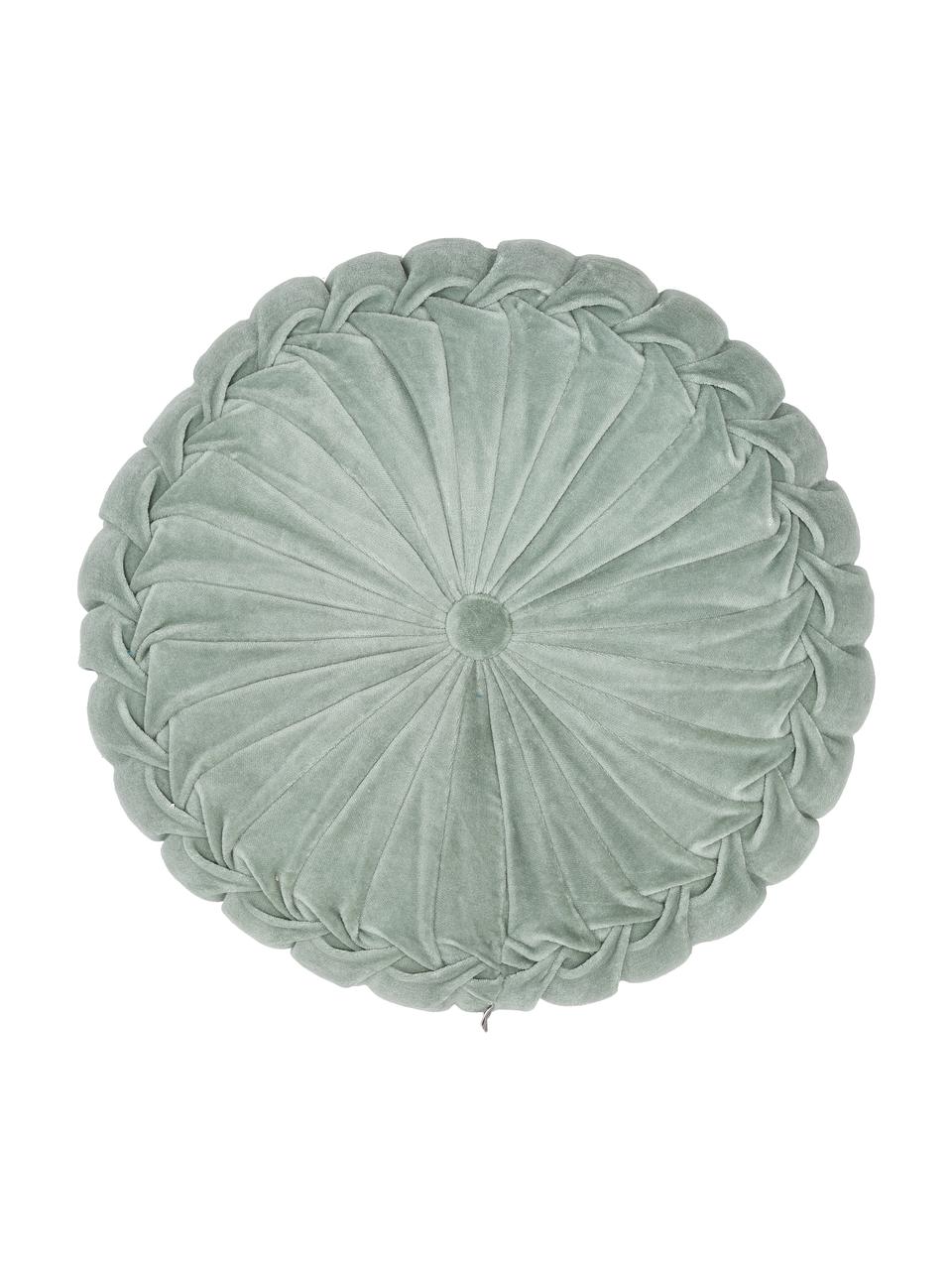 Coussin rond en velours Kanan, 100 % velours de coton, Vert sauge, Ø 40 cm