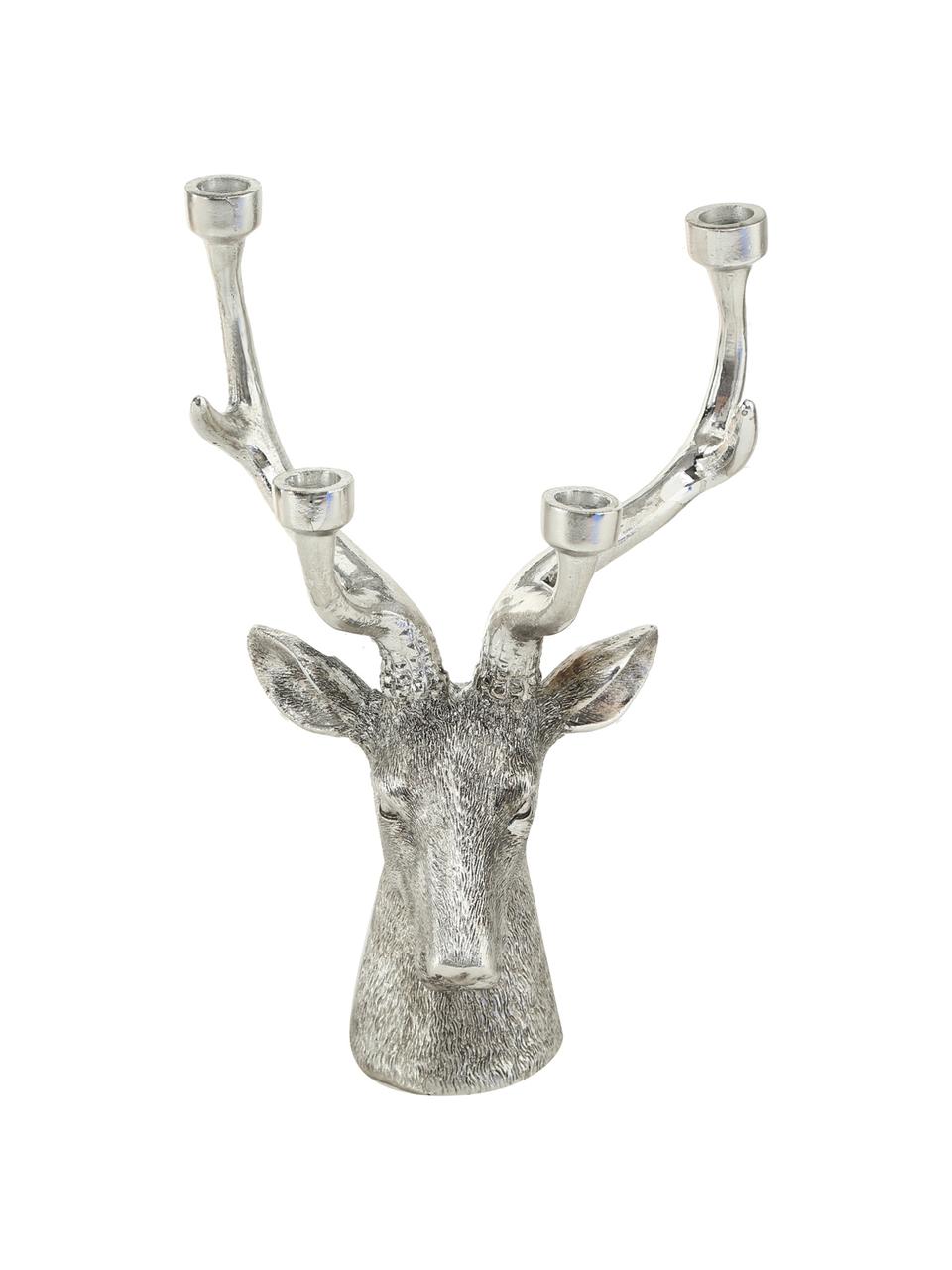 Candelabro Lobo, Resina, Argentato, Larg. 27 x Alt. 33 cm