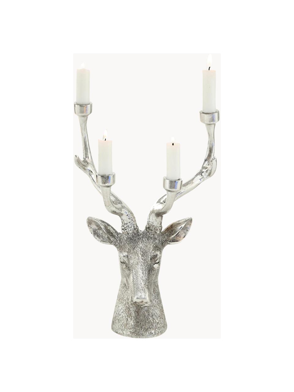 Candelabro Lobo, Resina, Plateado, An 27 x Al 33 cm