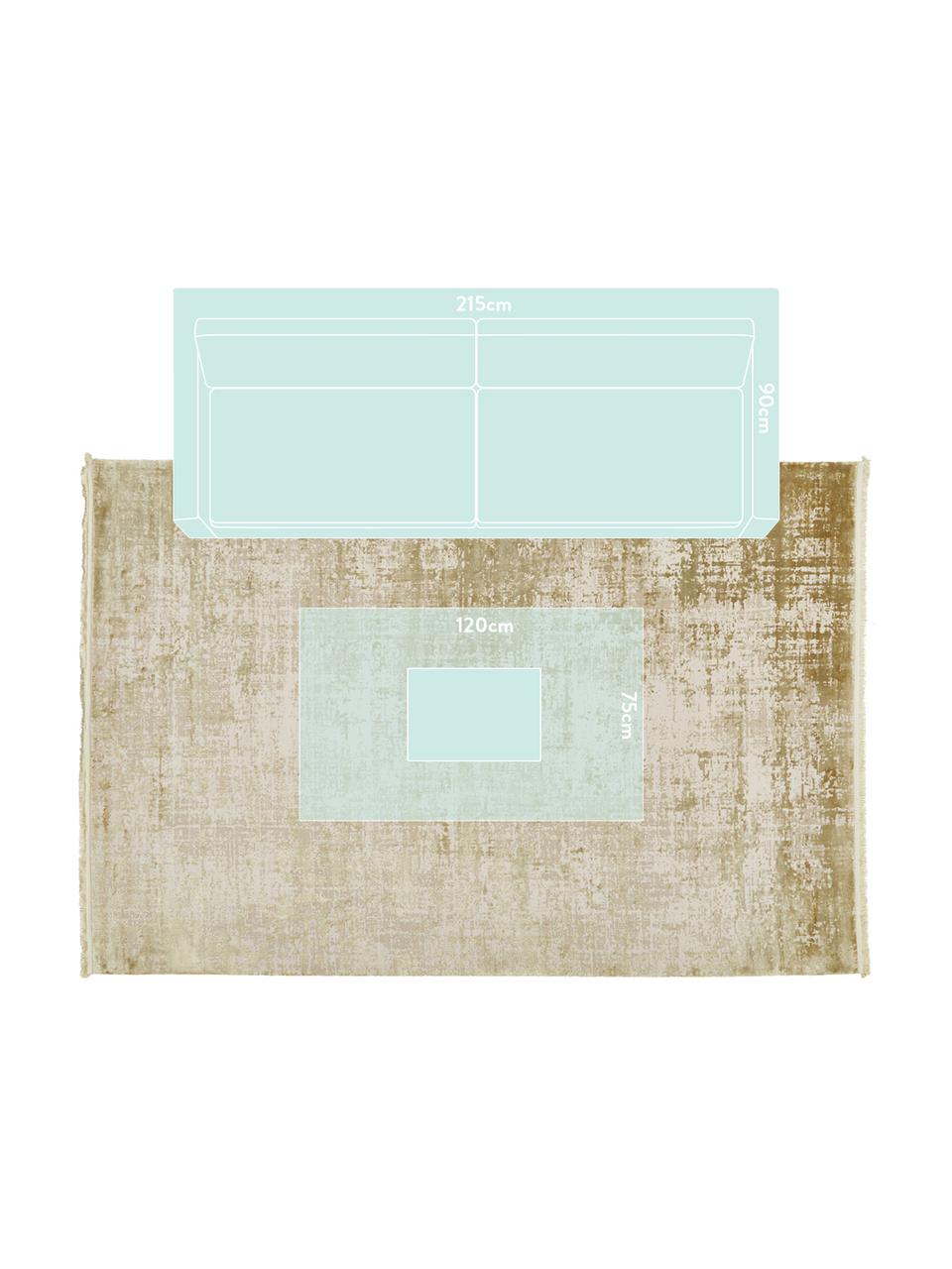 Vintage vloerkleed Cordoba met franjes, glinsterend, Bovenzijde: 70% acryl, 30% viscose, Onderzijde: katoen, Olijfgroen, beige, B 80 x L 150 cm (maat XS)