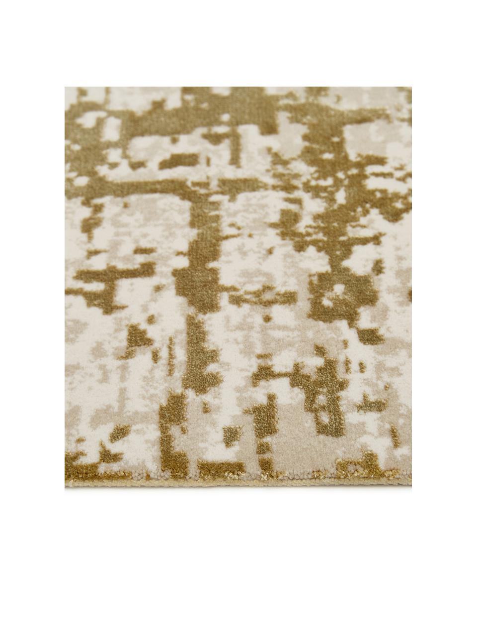 Tappeto vintage con frange effetto lucido Cordoba, Retro: cotone, Verde oliva, beige, Larg. 80 x Lung. 150 cm (taglia XS)