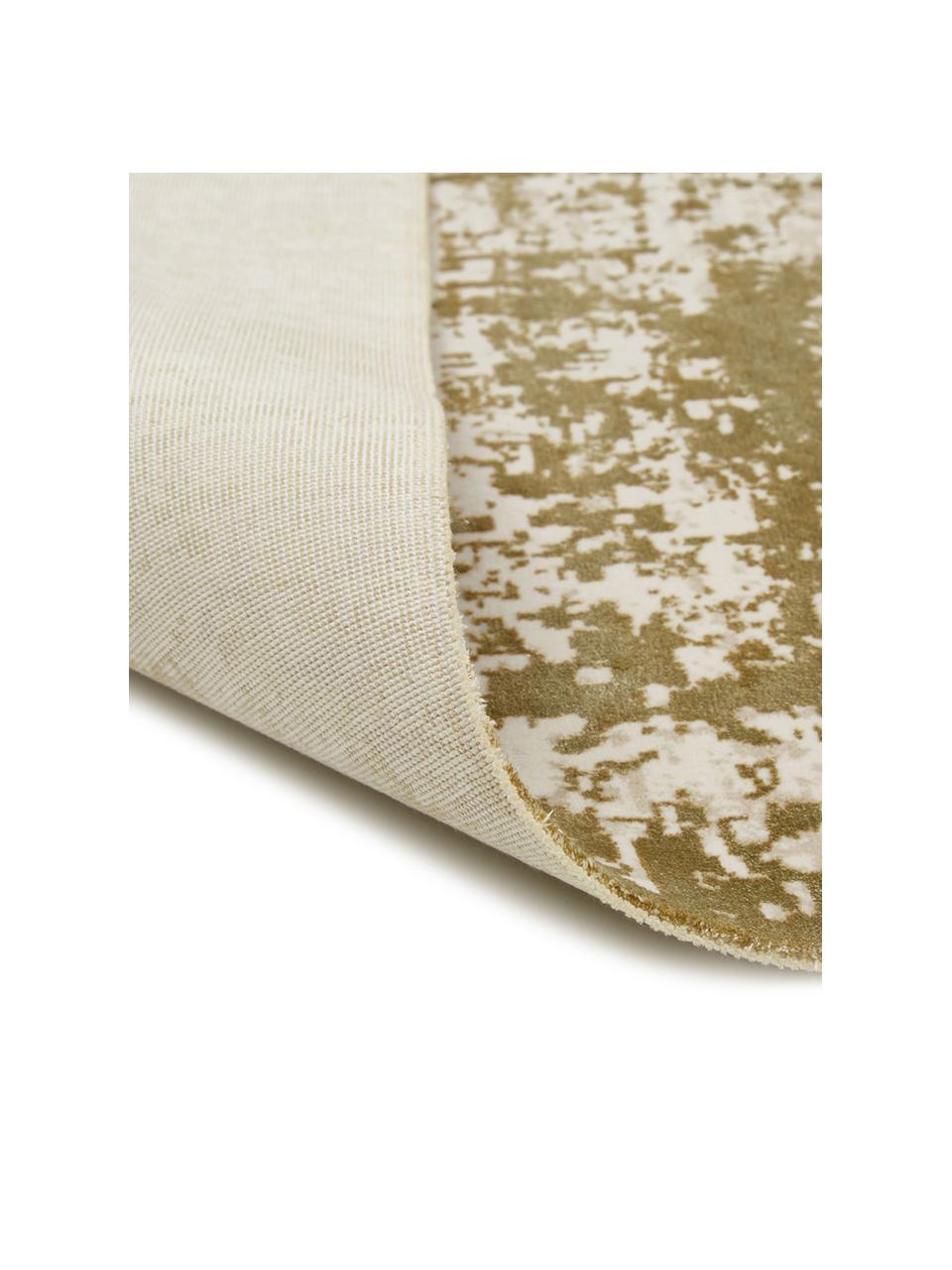 Schimmernder Teppich Cordoba mit Fransen, Vintage Style, Flor: 70% Acryl, 30% Viskose, Olivgrün, Beige, B 80 x L 150 cm (Größe XS)