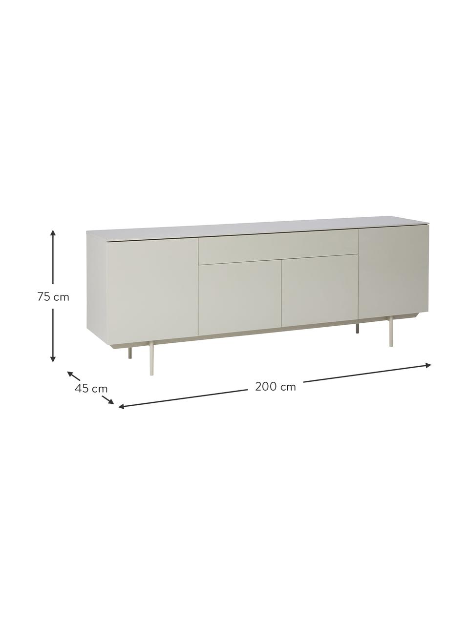 Sideboard Elyn mit Türen, Korpus: Mitteldichte Holzfaserpla, Fußgestell: Metall, pulverbeschichtet, Greige, glänzend, B 200 x H 75 cm