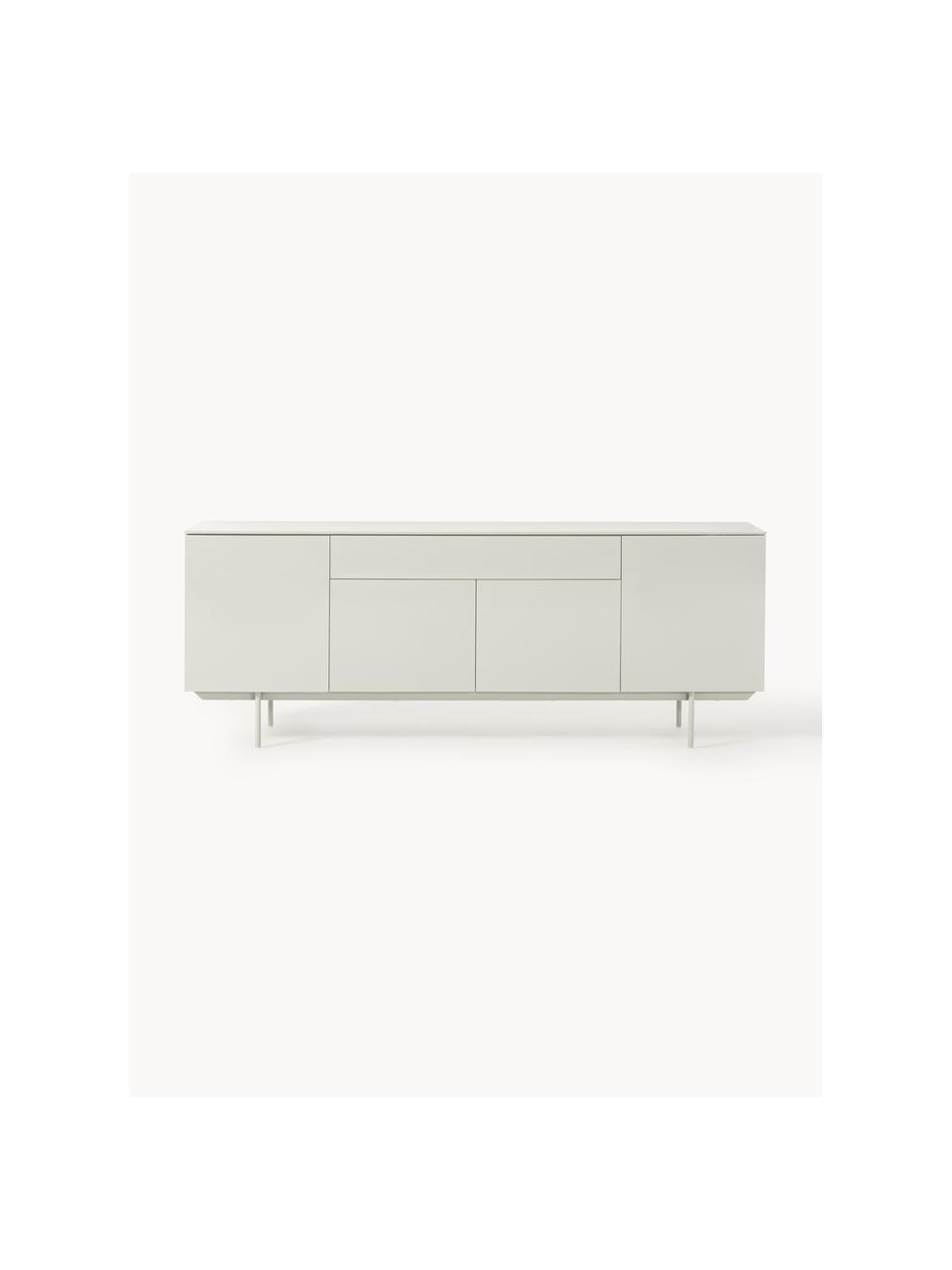 Dressoir Elona, Frame: gelakt MDF, Poten: gepoedercoat metaal, Greige, glanzend, B 200 x H 75 cm