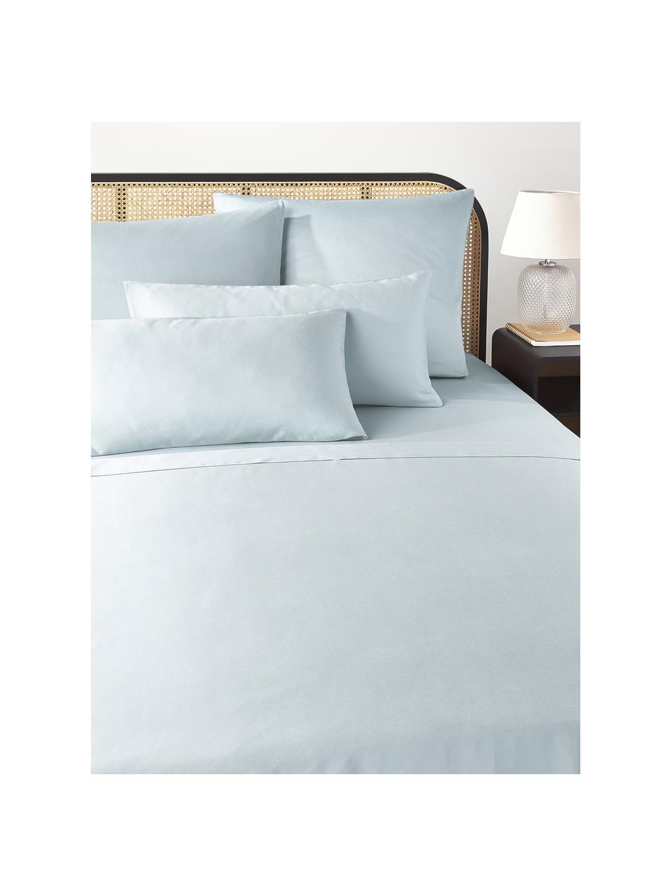 Drap plat en satin de coton Comfort, Bleu ciel, larg. 240 x long. 280 cm