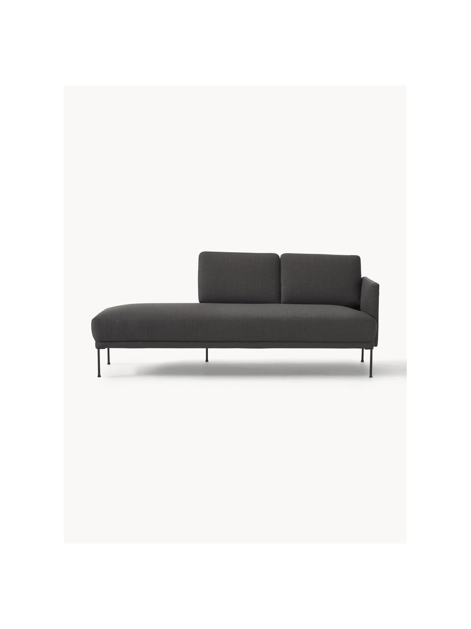 Chaise longue Fluente, Bekleding: 100% polyester. Met 40.00, Frame: massief grenenhout, Poten: gepoedercoat metaal Dit p, Geweven stof antraciet, B 202 x D 85 cm, rugleuning links