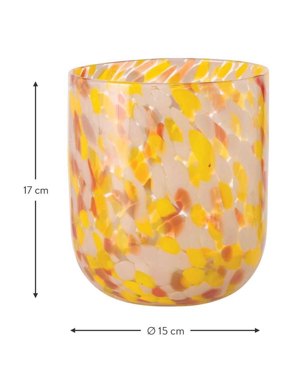 Glas-Windlicht Lulea mit Tupfen-Muster, Glas, Gelb, Gebrochenes Weiß, Rot, Transparent, Ø 15 x H 17 cm