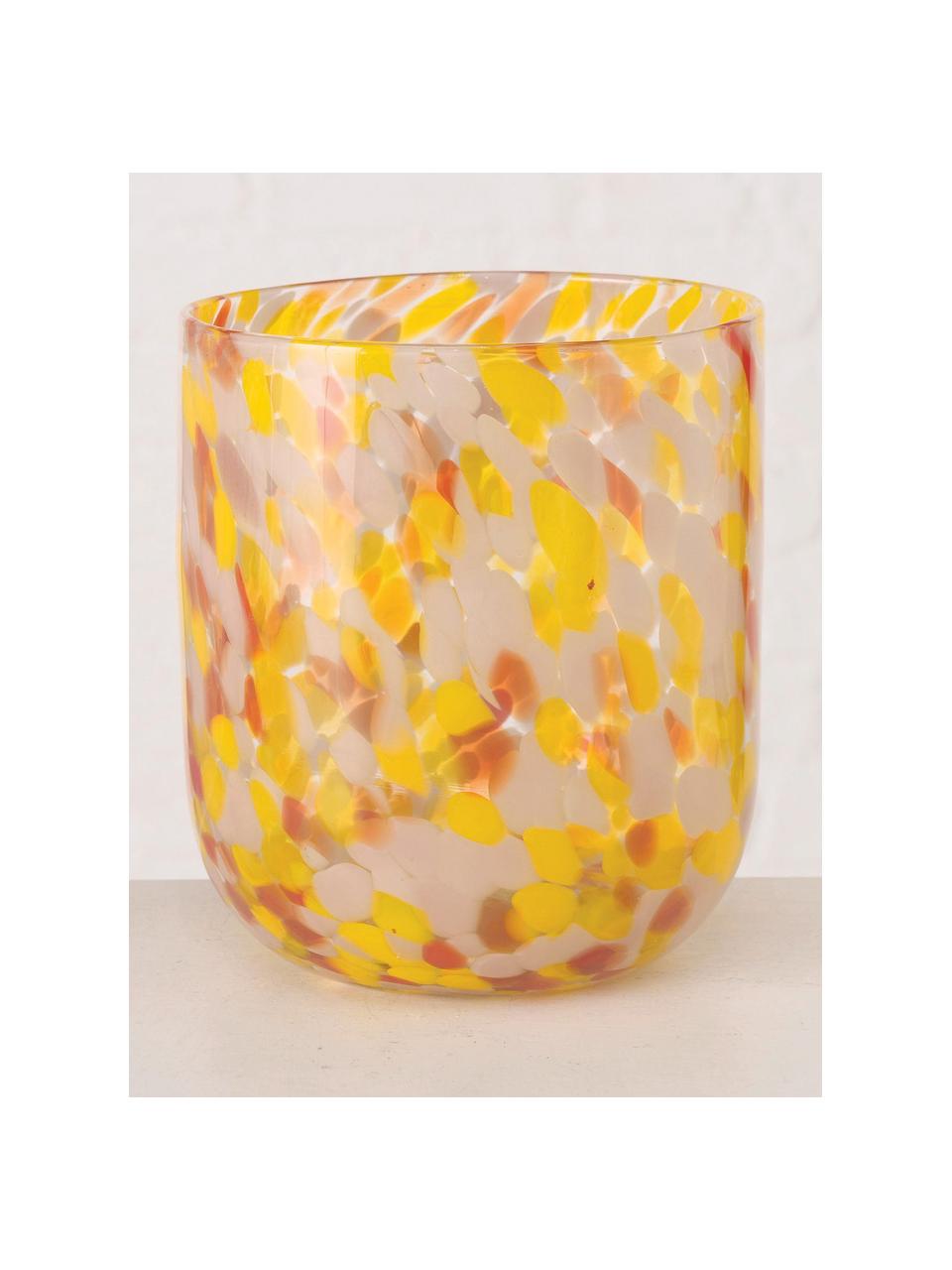 Skleněný svícen s puntíkovaným vzorem Lulea, Tlumená bílá, žlutá, červená, transparentní, Žlutá, odstíny hnědé, Ø 15 cm, V 17 cm