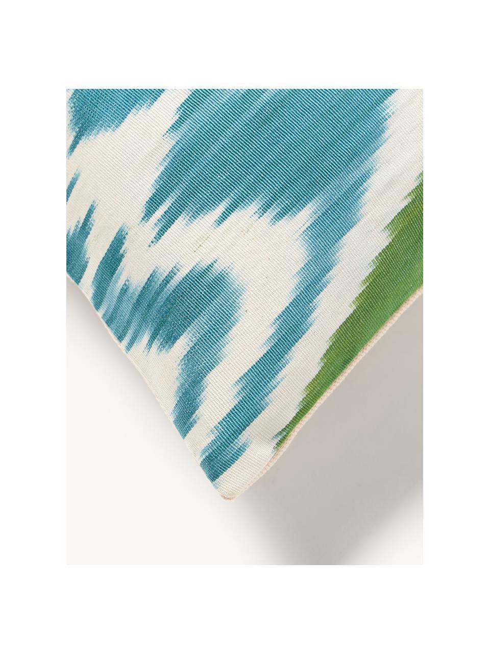 Housse de coussin 40x60 en soie avec motif abstrait Silky, Vert, bleu foncé, blanc cassé, larg. 40 x long. 60 cm