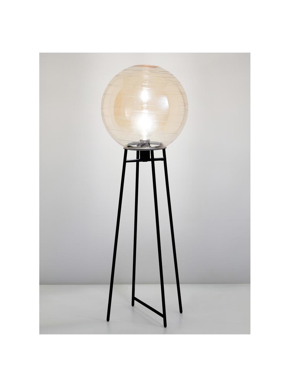 Vloerlamp Lantaren van glas, Lampenkap: glas, Lampvoet: gelakt metaal, Amberkleurig, zwart, Ø 37 x H 117 cm