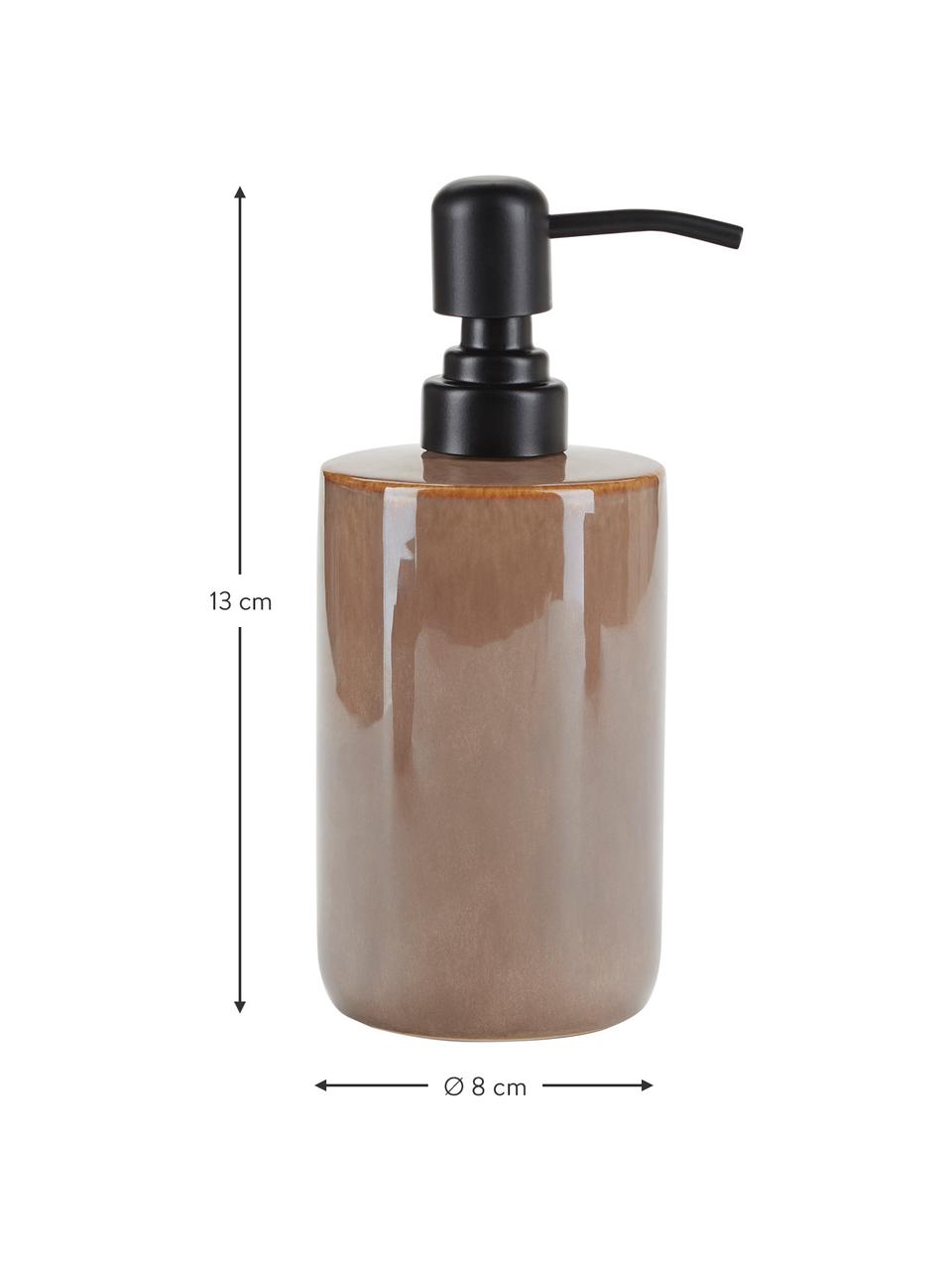 Keramische zeepdispenser Tin in bruin, Houder: keramiek, Bruin, zwart, Ø 8 x H 13 cm