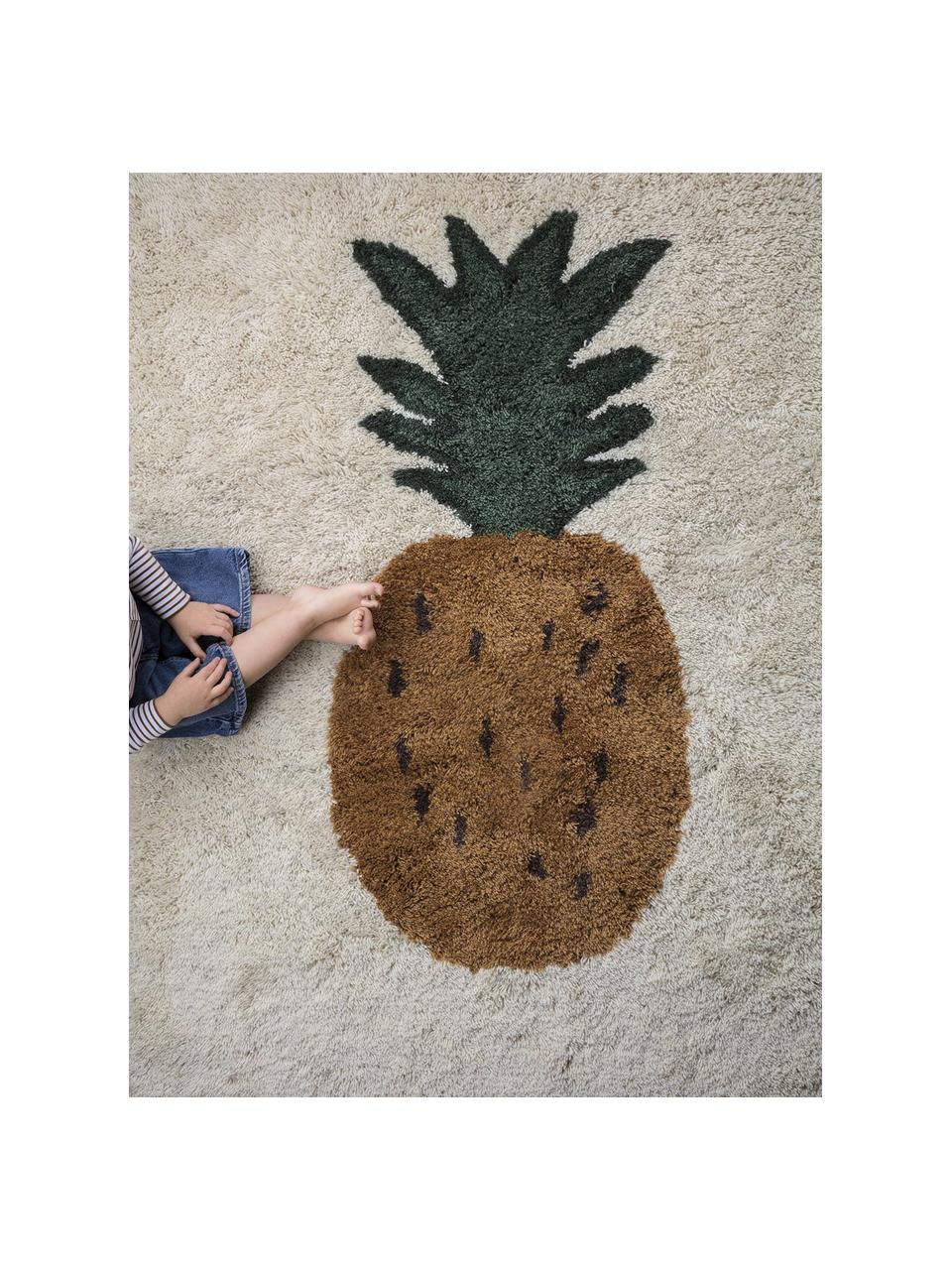 Handgetufteter Wollteppich Fruiticana, Vorderseite: 100 % Neuseelandwolle, Ananas-Motiv, B 80 x L 120 cm (Größe XS)