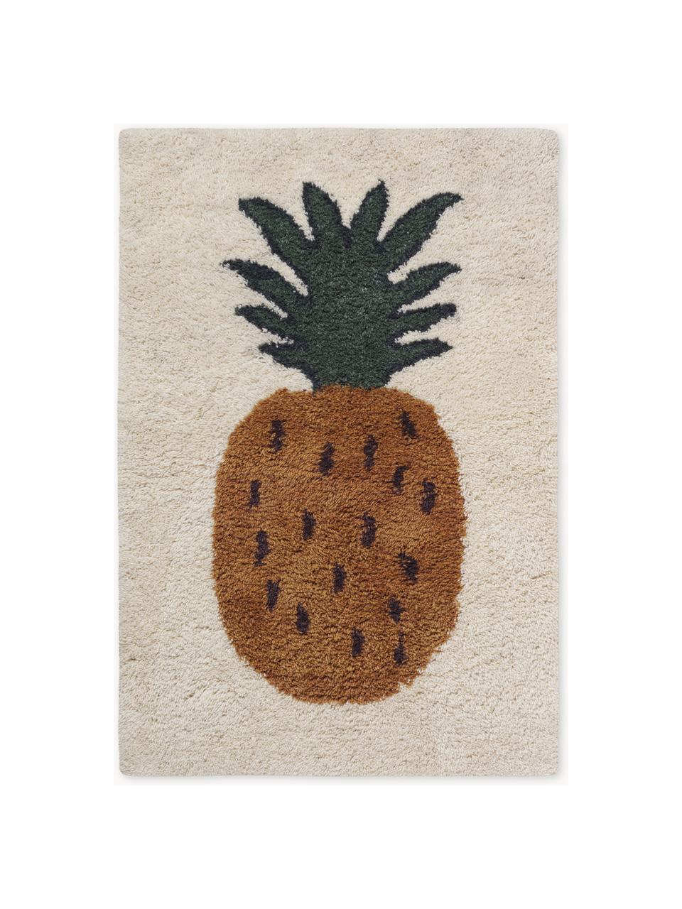 Handgetufteter Wollteppich Fruiticana, Vorderseite: 100 % Neuseelandwolle, Ananas-Motiv, B 80 x L 120 cm (Grösse XS)