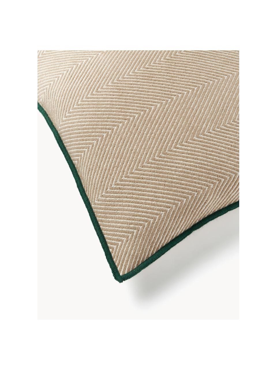 Housse de coussin 50x50 motif à chevrons Agatha, 80 % coton, 20 % acrylique, Beige clair, vert foncé, larg. 50 x long. 50 cm
