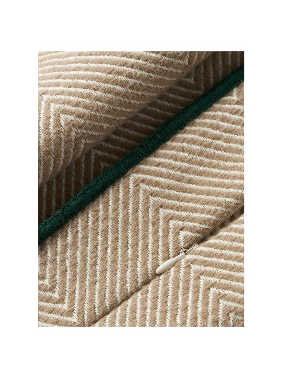 Funda de cojín con punto espiga Agatha, 80% algodón, 20% acrílico, Beige claro, verde oscuro, An 50 x L 50 cm