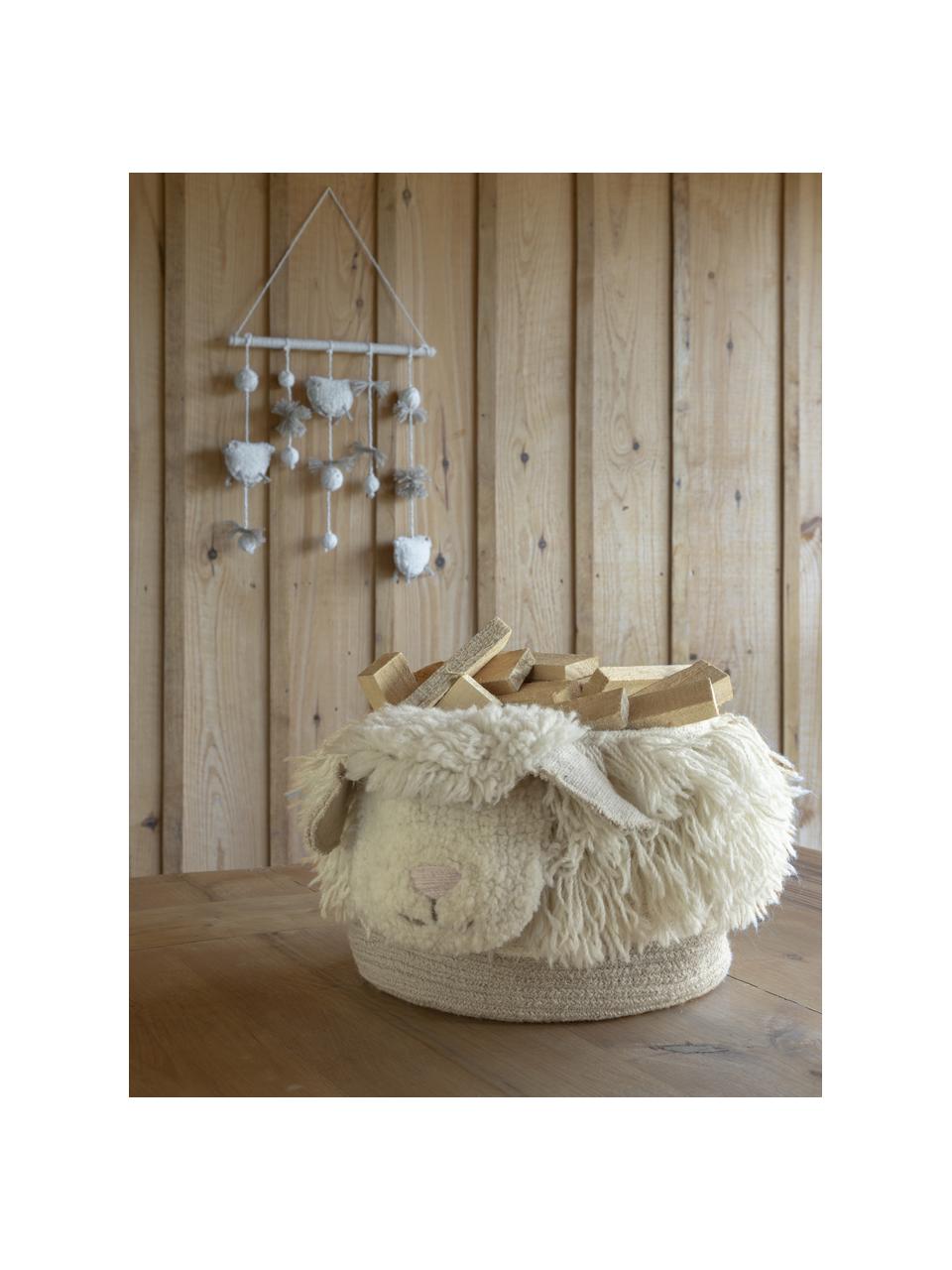 Cesta Sheep, Cesta: 100% lana, Bolsa: 100% algodón, Tonos beige claros, An 30 x Al 27 cm