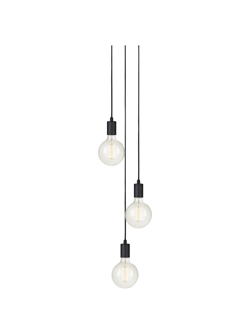 Petite suspension 3 lampes ampoule nue Sky, Noir, Ø 25 cm