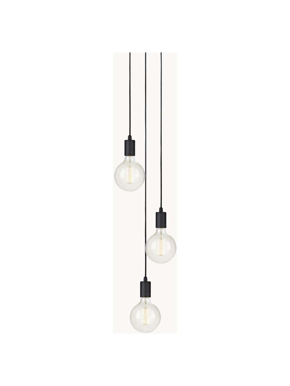 Petite suspension 3 lampes ampoule nue Sky, Noir, Ø 25 cm