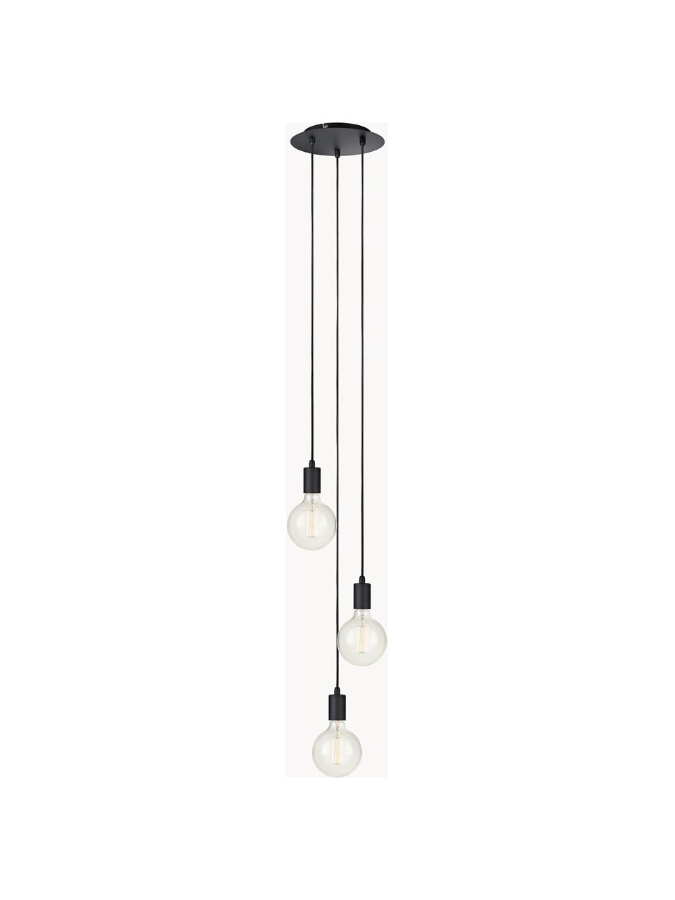 Petite suspension 3 lampes ampoule nue Sky, Noir, Ø 25 cm