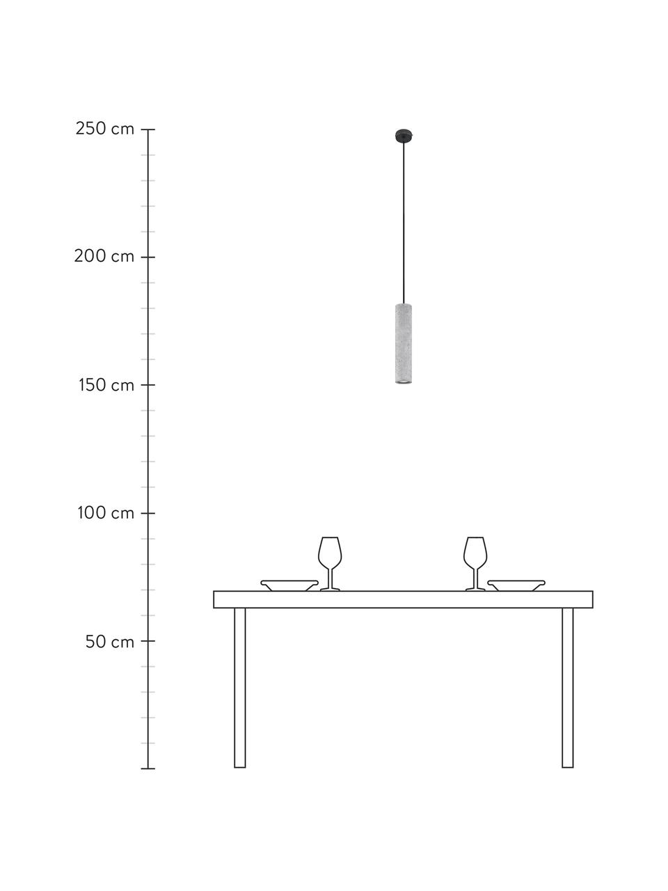 Lámpara de techo pequeña de cemento Fadre, Pantalla: cemento, Anclaje: acero recubierto, Cable: plástico, Gris, negro, Ø 7 x Al 30 cm