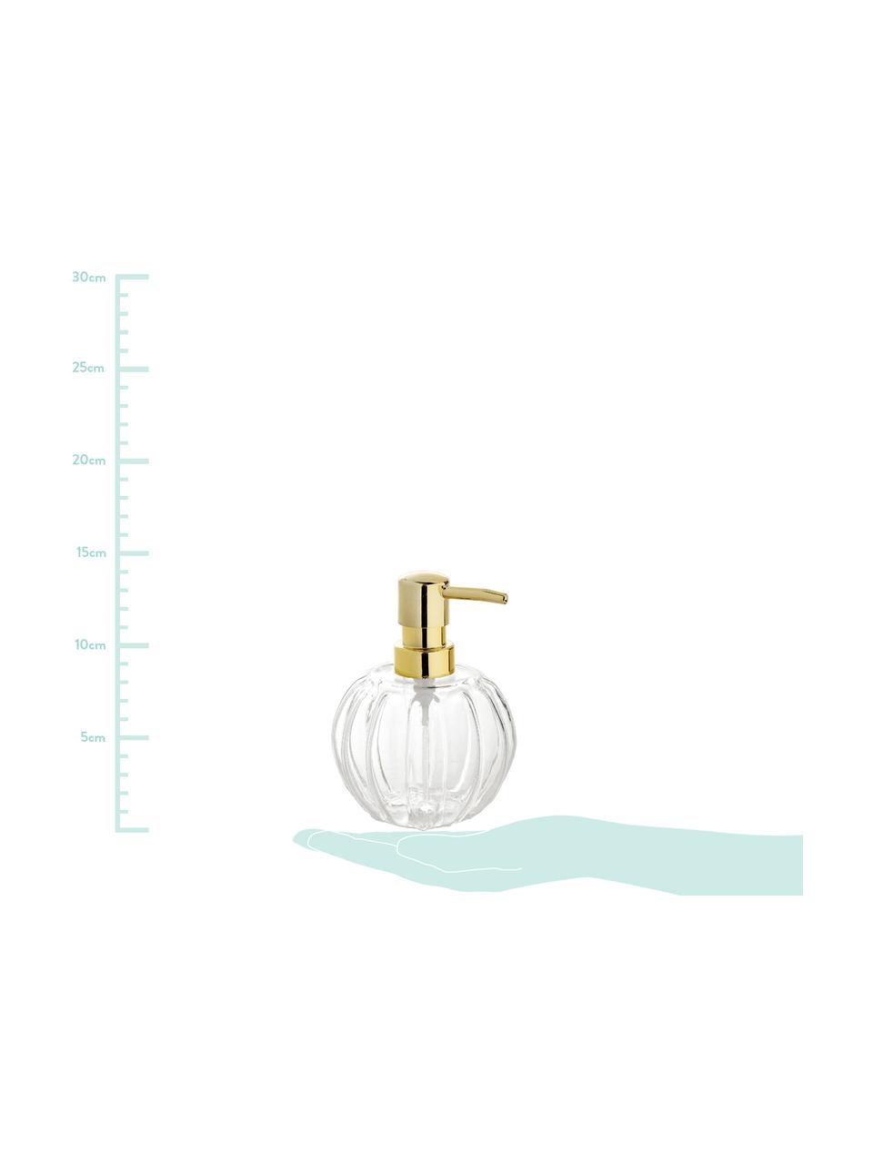 Seifenspender Stripes, Behälter: Glas, Pumpkopf: Kunststoff, Transparent, Messingfarben, Ø 10 x H 15 cm