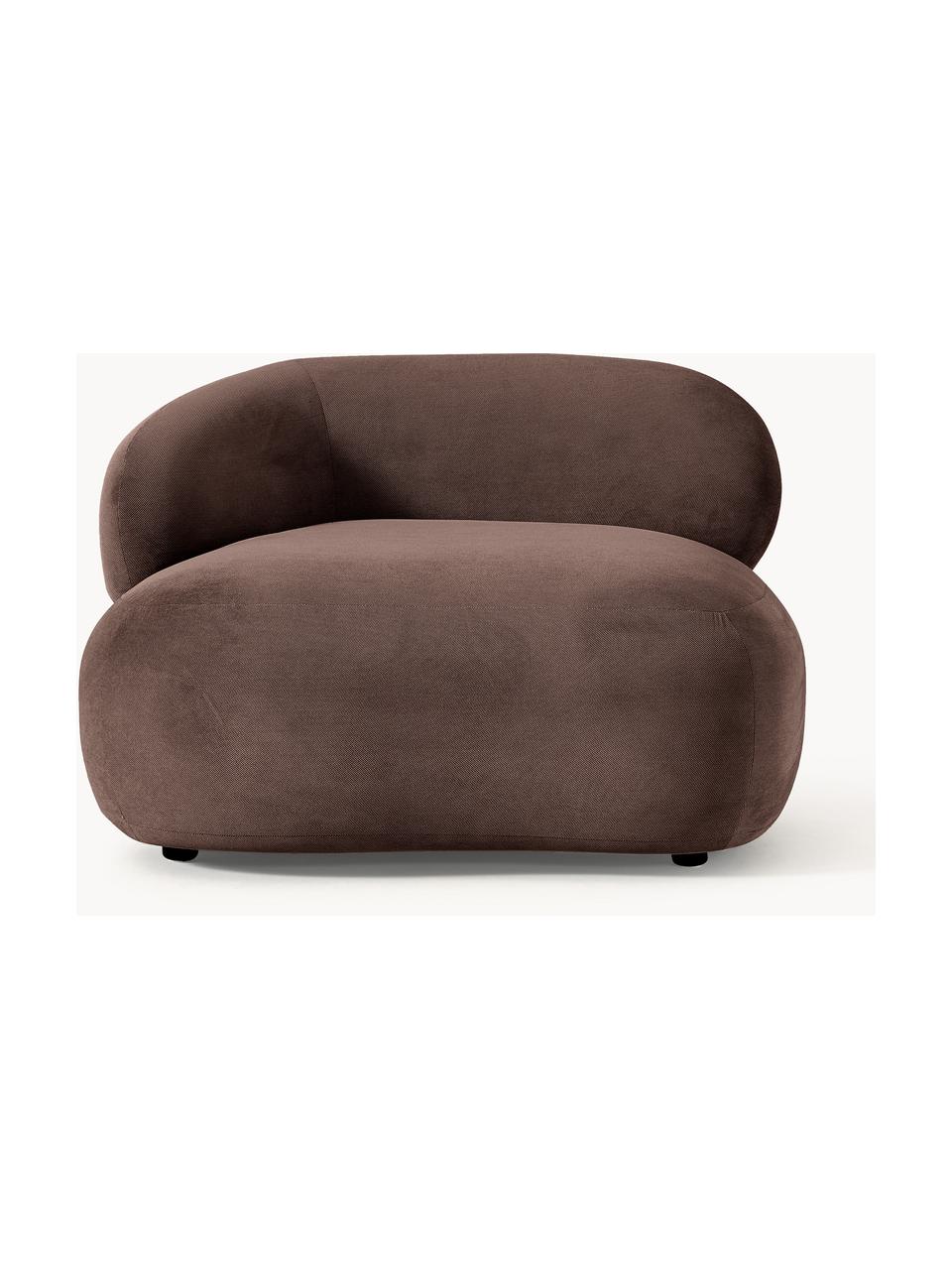 Niervormige loungefauteuil Alba, Bekleding: 97% polyester, 3% nylon M, Frame: massief sparrenhout, berk, Poten: kunststof Het materiaal d, Geweven stof donkerbruin, B 102 x D 89 cm, rugleuning links