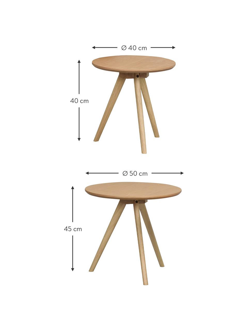 Beistelltisch-Set Yumi in Hellbraun, 2-tlg., Tischplatte: Mitteldichte Holzfaserpla, Beine: Eichenholz, massiv, Hellbraun, Set mit verschiedenen Größen