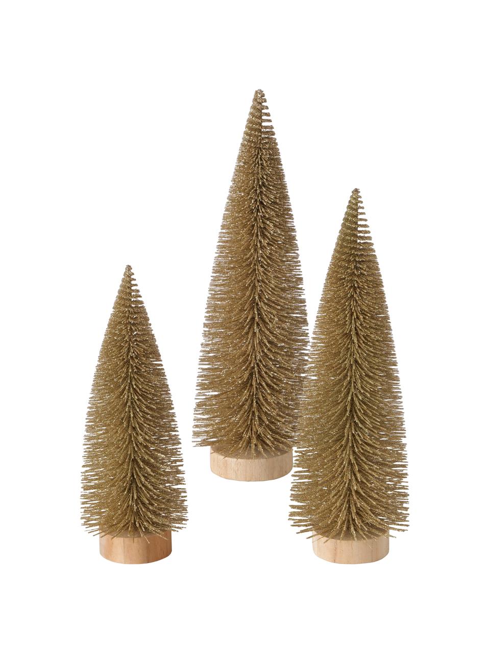 Deko-Weihnachtsbäume-Set Tarvo, 3-tlg., Mitteldichte Holzfaserplatte (MDF), Polyester-Filz, Goldfarben, Set mit verschiedenen Größen