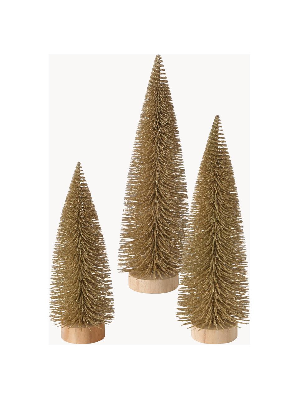 Set 3 alberi di Natale decorativi Tarvo, Pannello di fibra a media densità (MDF), feltro di poliestere, Dorato, marrone chiaro, Set in varie misure