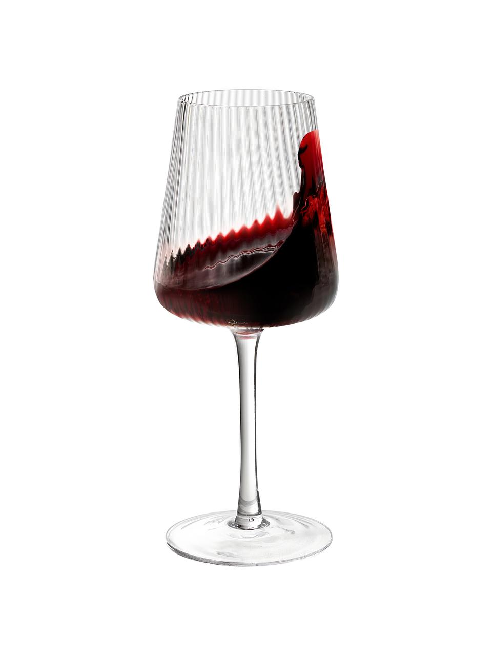 Bicchiere vino rosso fatto a mano con struttura scanalata Cami 4 pz, Vetro soffiato, Trasparente, Ø 9 x Alt. 24 cm