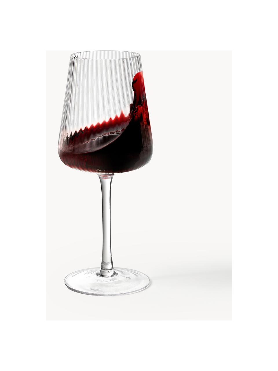 Copas de vino tinto artesanales con relieves Cami, 4 uds., Vidrio soplado artesanalmente, Transparente, Ø 9 x Al 24 cm