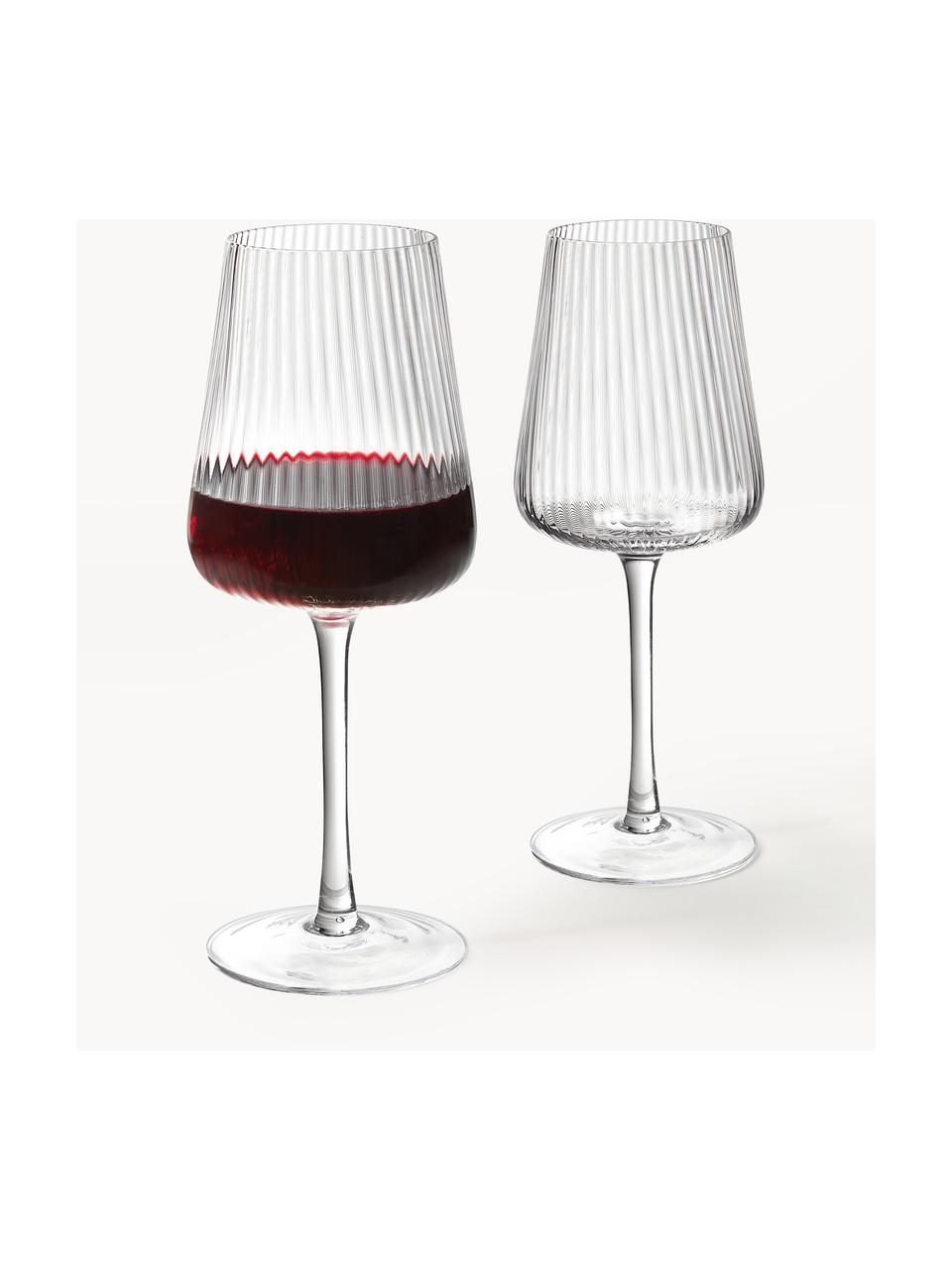 Bicchiere da vino rosso fatto a mano con struttura scanalata Cami 4 pz, Vetro soffiato, Trasparente, Ø 9 x Alt. 24 cm